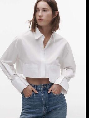 ZARA WHITE CROP BUTTON DOWN TOP